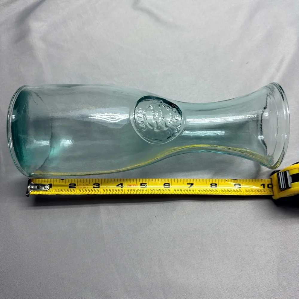 Vintage Spain Recycled Glass Carafe 10” Tall Vase Embossed Seal MCM Farmhouse